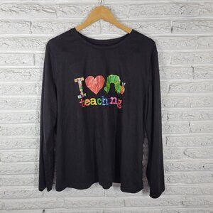 I Love Teaching  Womens Top XXXL 22 Plus Tee Long Sleeve Black NOV87E